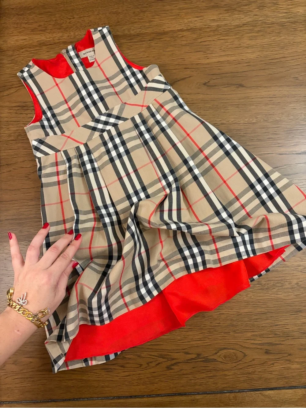 Authentic BURBERRY Girls Dress Nova Check Gorgeous Red Lining Child Kid 4-5 yrs